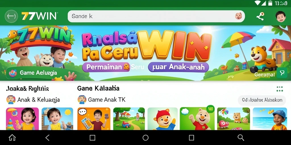 Tampilan antarmuka menarik dari permainan 77WIN untuk anak-anak.