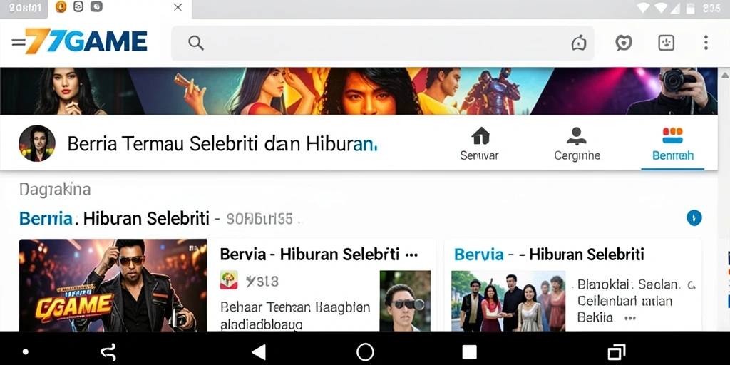 Antarmuka aplikasi 7GAME yang menarik dengan berita selebriti terbaru.