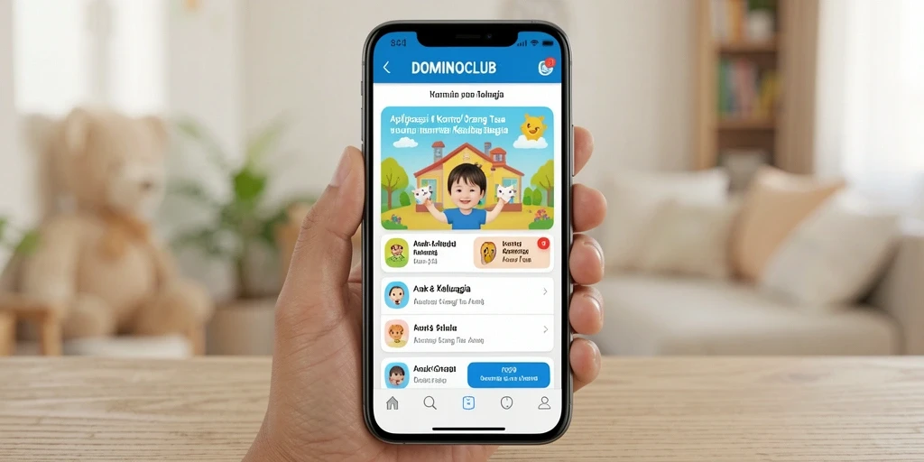 Tampilan antarmuka aplikasi DOMINOCLUB yang user-friendly untuk kontrol orang tua.