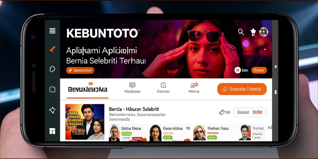 Antarmuka aplikasi KEBUNTOTO yang menampilkan berita selebriti terbaru.