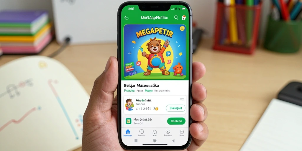 Tampilan antarmuka aplikasi MEGAPETIR untuk belajar matematika.